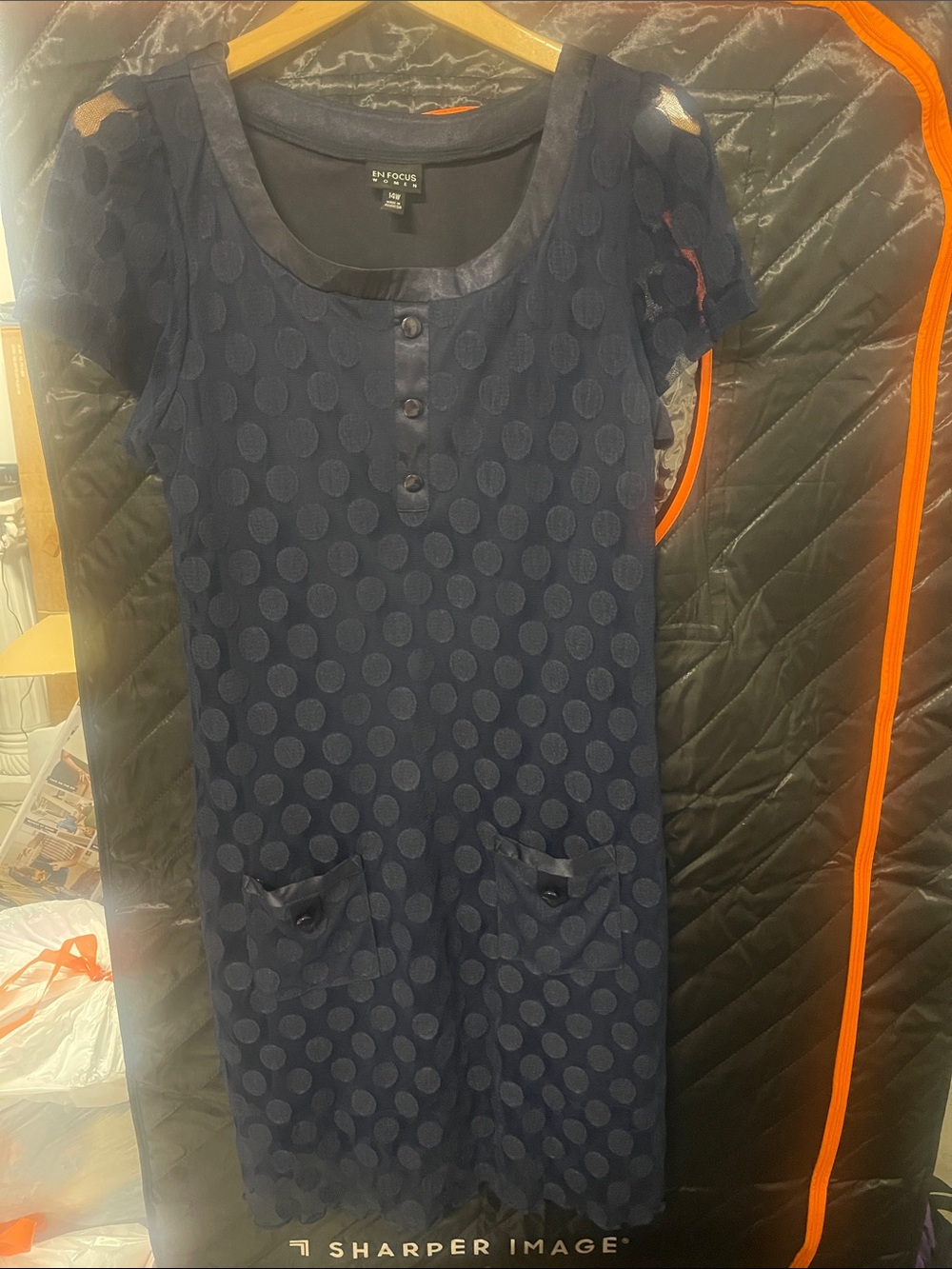 Enfocus Studio Navy Textured Polka Dot Dress